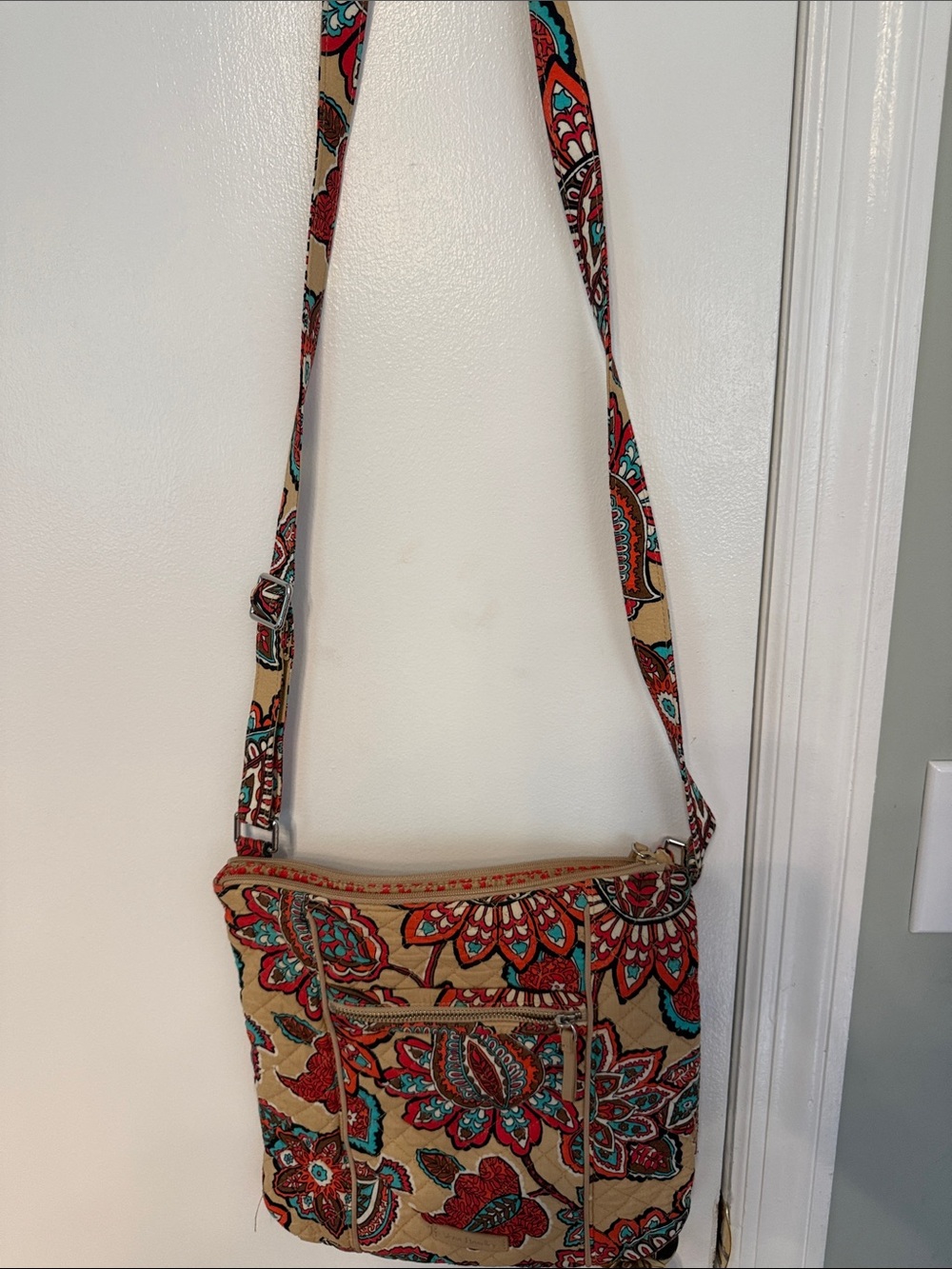 Vera Bradley Tan, Red and Turquoise Quilted Floral Crossbody